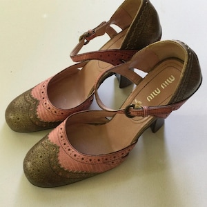 Mark Down! MIU MIU Vintage Retro Pumps,2002 AW, 10s, bronze and pink retro vintage pumps, calzature donna silk fume,