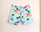 80's Hawaiian Surf Shorts, Mint green pants, 80's JAR HAWAII graphic pants, Made in U.S.A.