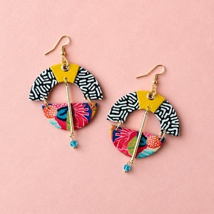 Colorful Statement Earrings Women Gift Lightweight Geometric Dangle Earrings Handmade Paper Jewelry Maximalist Gift for Her Bold Accessory
