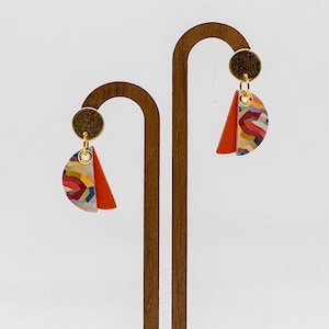 MINI SARAH - Small Lightweight Orange Paper Earrings Geometric Dangle Earrings Eco-Friendly Statement Earrings Unique Gift for Her