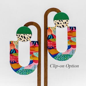 JACINTA Colorful Floral Paper Earrings: U-Shaped Dangle, Clip-On