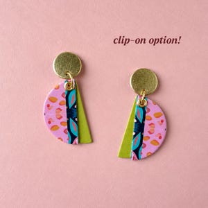 Lightweight Earring Clip on Option Nickel Free Post Earring Gift Friend Birthday Gift Colorful Chartreuse Statement Geometric Design