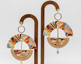 ERIKA Colorful Geometric Paper Dangle Earrings: Lightweight Abstract Statement Jewelry