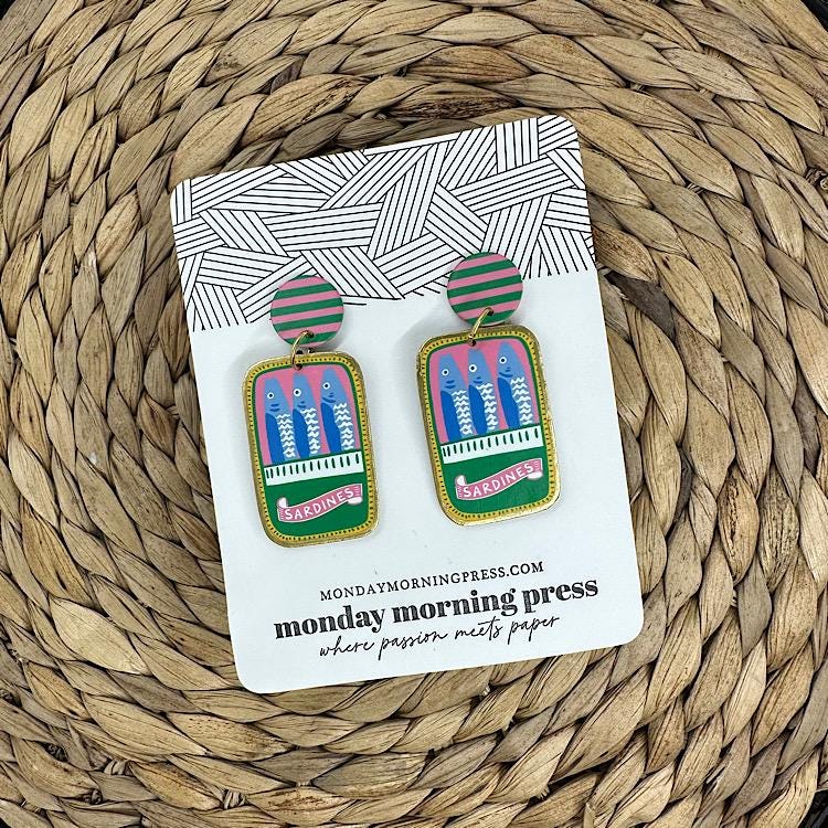 Preppy Sardine Paper Earrings: Gilded Edge Italian Summer Style