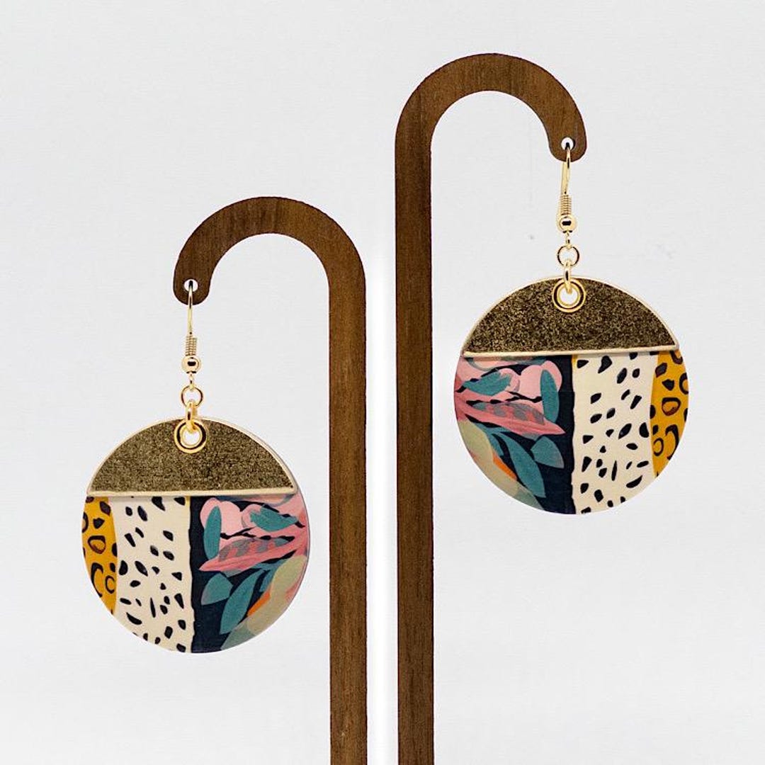 Morgan Handmade Rations MORGAN- Lightweight Handmade Paper Earrings - Retro Floral Pattern With ...