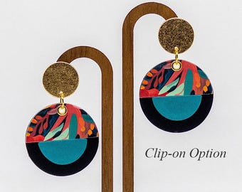 Floral Paper Dangle Earrings: Teal Statement Jewelry, Clip-On Option