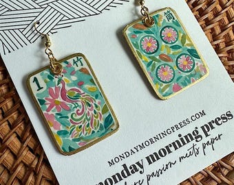 Mahjong Tile Earring Handmade Paper Jewelry Mahjong Player Gift Game Night Accessory Women Dangle Birthday Present Best Friend Celebration