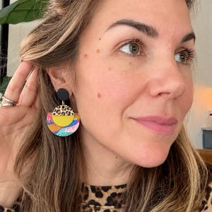 Leopard Print Earring Animal Print Abstract Design Funky Jewelry Gift Women Statement Accessory Lightweight Paper Circle Geometric Shape image 6