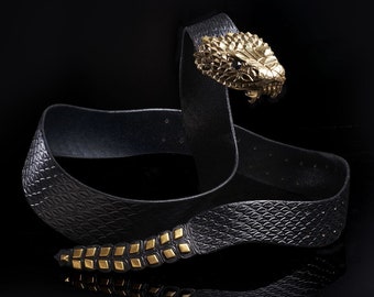 RATTLE-SNAKE -belt Brass-Black .Large Snake Belt. Handmade.BeltBuckle.Buckle.SnakeBuckle.Quetzalcoatl.Serpent.