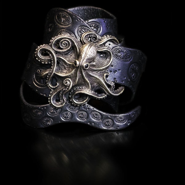 OCTO-BELT, BLACK, Octopus Belt Buckle: BeltBuckle Tentacle Kraken , Artist Designed and Handmade.