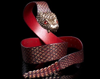 RATTLE-SNAKE belt Red .... Handmade BeltBuckle Buckle. Snake SnakeBuckle  Quetzalcoatl Serpent