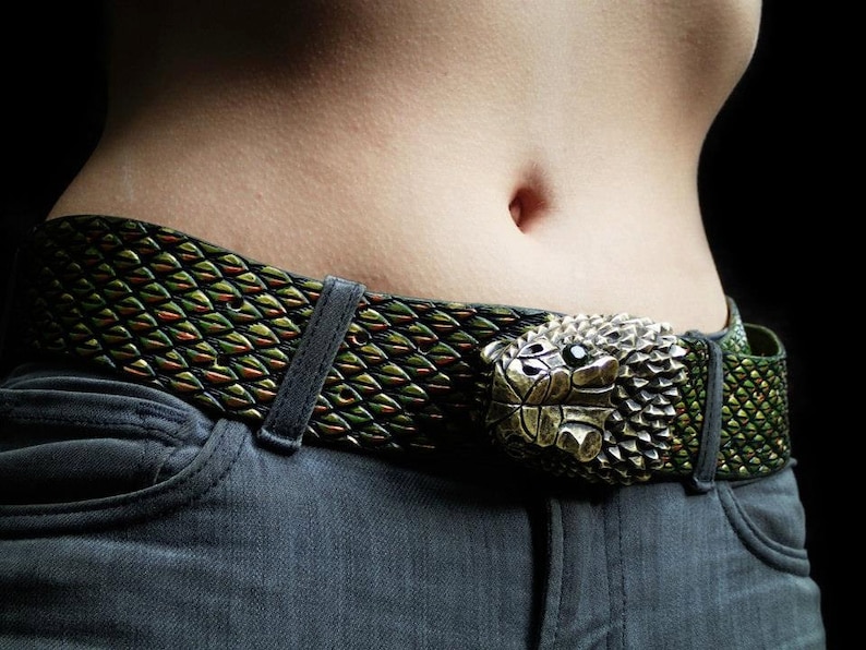 VIPER Belt Emerald. Large Snake Belt. Handmade.BeltBuckle.Buckle.SnakeBuckle.Quetzalcoatl.Serpent image 3