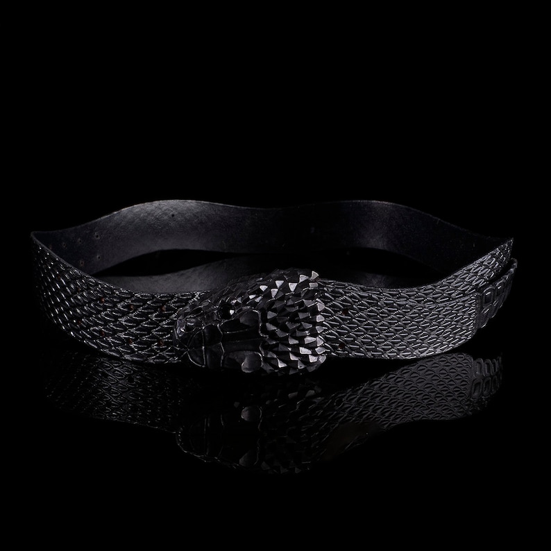 RATTLE-SNAKE belt Black .Large Snake Belt. Crowley. Good Omens. David Tennant. Neil Gaiman, Terry Pratchett, Handmade, BeltBuckle, Buckle. image 2