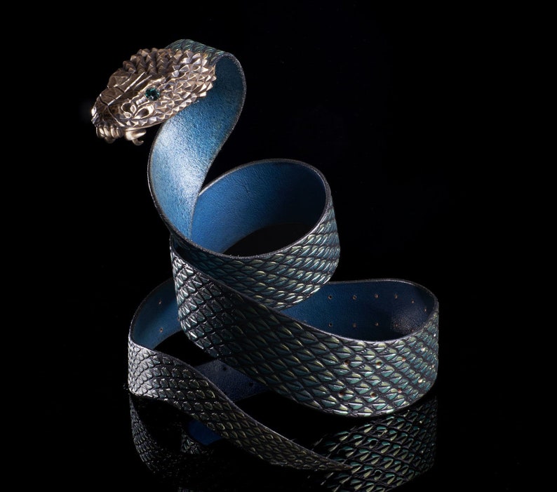 VIPER Belt Emerald. Large Snake Belt. Handmade.BeltBuckle.Buckle.SnakeBuckle.Quetzalcoatl.Serpent image 1