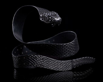 RATTLE-SNAKE belt Black .Large Snake Belt. Crowley. Good Omens. David Tennant. Neil Gaiman, Terry Pratchett, Handmade, BeltBuckle, Buckle.