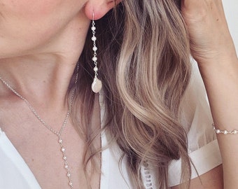 Boho bridal earrings, pearl teardrop earrings, pearl drop earrings, long pearl earrings, boho wedding earrings, handmade bridal jewelry