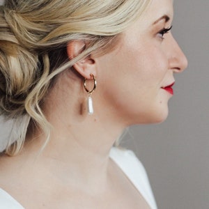 Hoop earrings, bridal earrings, bridesmaid earrings, modern bride, simple hoop earrings, pearl drop earrings, large pearl, unique real pearl image 2