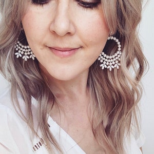 Boho Pearl Bridal Earrings: Sterling Silver Studs, Chandelier Style
