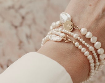 CHARLOTTE // Bridal Bracelet // freshwater pearl charm bracelet, boho wedding bracelet, gift for bride, bridesmaid jewelry