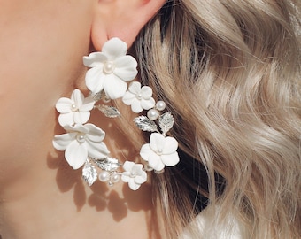 FAIRFIELD // Bridal Earrings //  statement earrings for brides,  earrings with flowers and leaves, floral wedding jewelry