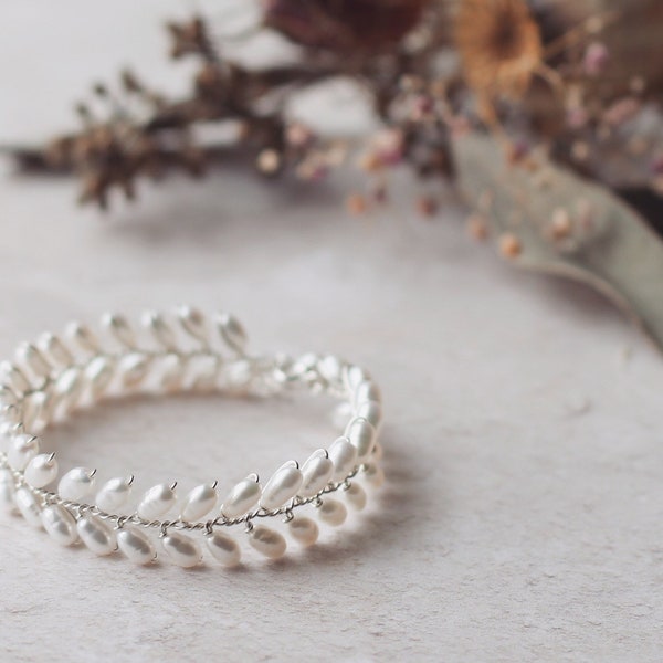 Laurel bridal bracelet, pearl vine bracelet, pearl wedding bracelet, boho bridal jewelry, boho bridal bracelet, simple bridal bracelet