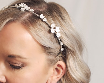 BELGRAVE // Bridal Headband // Hand sculpted luxury clay flower headpiece, floral wedding headband, minimalist hair accessories