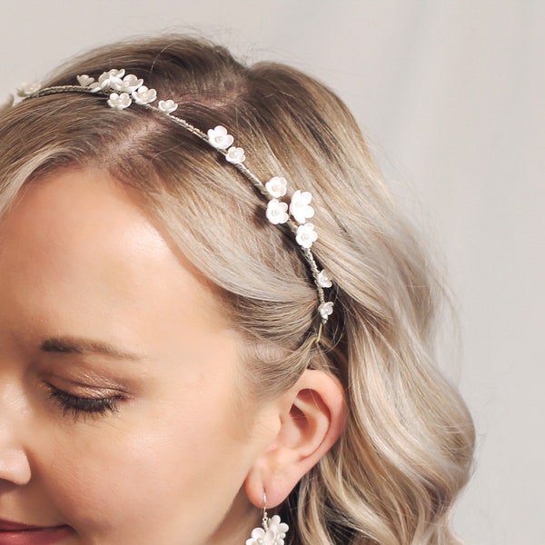 BELGRAVE // Bridal Headband // Hand sculpted luxury clay flower headpiece, floral wedding headband, minimalist hair accessories