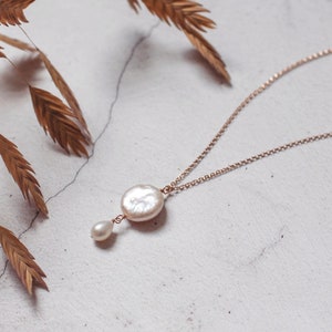 Coin pearl necklace, baroque pearl necklace, dainty pearl necklace