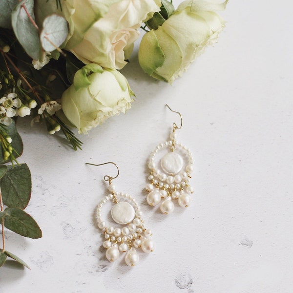 Handmade Boho Bridal Earrings: Baroque Freshwater Pearls | Unique Wedding Jewelry