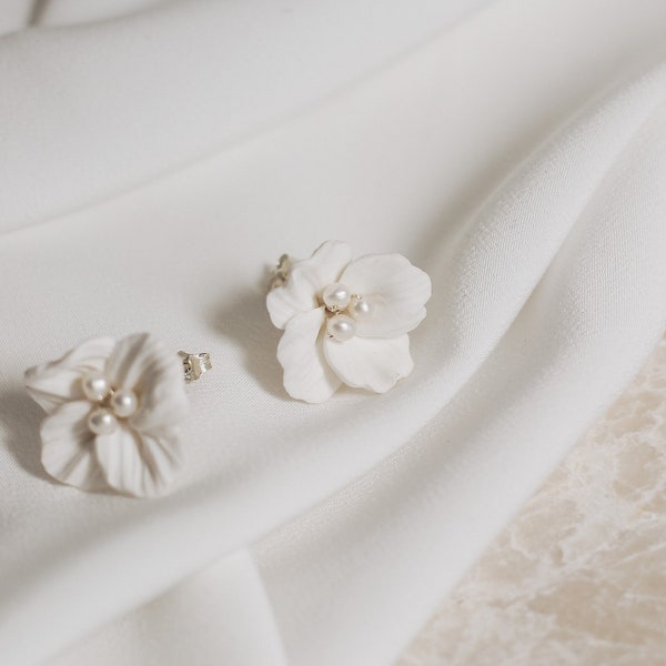 WALCOT // Bridal Earrings // Hand sculpted luxury clay floral bridal earrings, flower studs, earrings for bride