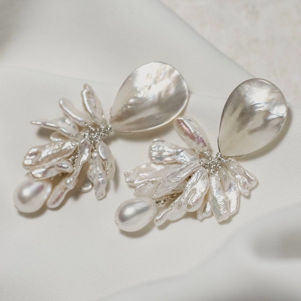 HOLBURNE// Bridal Earrings // boho bridal earrings, natural keshi pearl earrings, pearl drop earrings, contemporary bridal jewelry