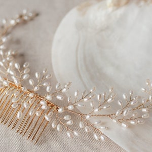 Bridal headpiece, bridal hair comb, bridal hair vine, bridal hair accessories, simple pearl comb, pearl hair piece, hair up, updo, bride image 1