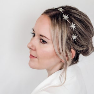 SKYLINE // Bridal Hair Vine // Celestial headpiece, starburst hair piece, silver stars, gold stars, sparkly star headband image 1