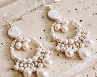 Baroque Pearl Bridal Earrings: Boho Wedding Statement Jewelry