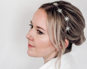 SKYLINE // Bridal Hair Vine // Celestial headpiece, starburst hair piece, silver stars, gold stars, sparkly star headband