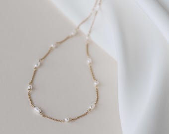 Minimalist Freshwater Pearl Necklace - Gold Filled or Sterling Silver - Handmade Luxury Bridal Jewelry