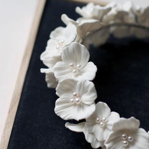 Bridal Headpiece – Clay Flower Wedding Crown – Floral Headband – Pearl Tiara – Romantic Bride Hair Accessory – Handmade Hairpiece • WALCOT •