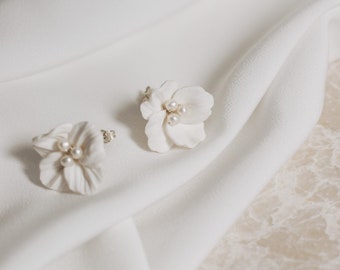 WALCOT // Bridal Earrings // Hand sculpted luxury clay floral bridal earrings, flower studs, earrings for bride
