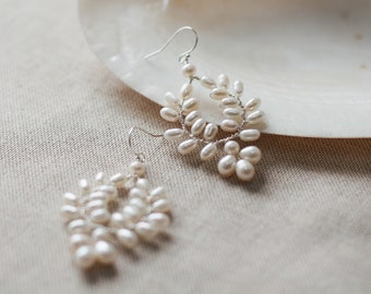 Elegant Freshwater Pearl Drop Earrings – Handmade Boho Bridal Jewelry for Wedding Day