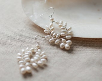 Boho Bridal Earrings, Pearl Vine Earrings, Classic Wedding Earrings for Brides, Handmade Wedding Jewelry