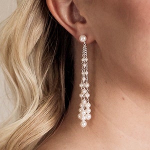 Real pearl bridal earrings, pearl drop earrings, pearl chandelier earrings, wedding earrings