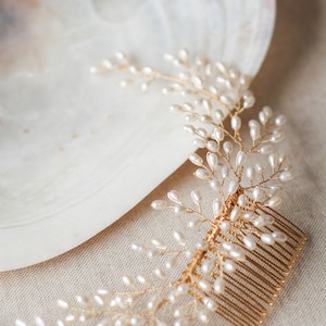 Bridal headpiece, bridal hair comb, bridal hair vine, bridal hair accessories, simple pearl comb, pearl hair piece, hair up, updo, bride image 4