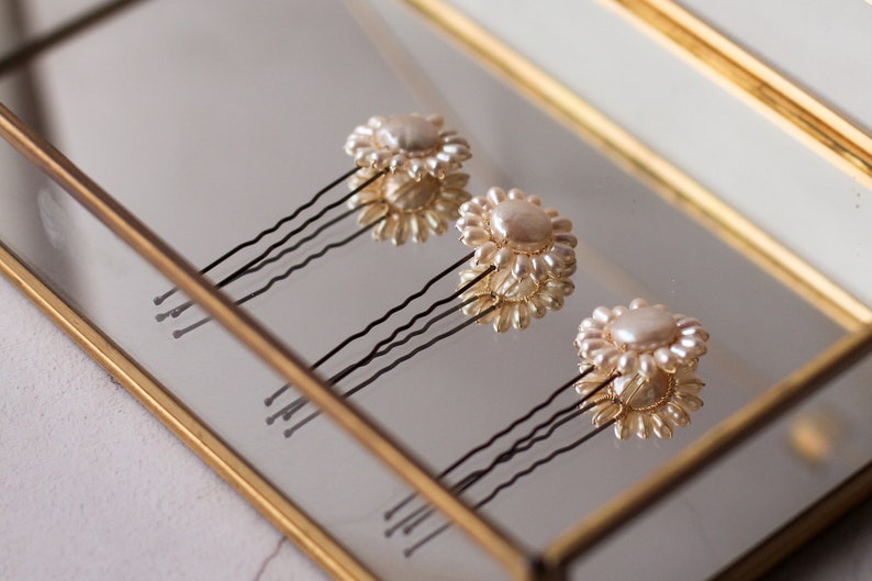 Bridal hair pins, wedding hair pins, simple pearl hair pins, modern bride hair accessories, boho bride hair slides, pearl hair slide image 4