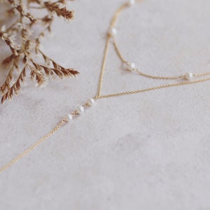 Boho Bridal Necklace, Pearl Backdrop Necklace, 14k gold pearl necklace, Wedding Necklace Jewelry image 3