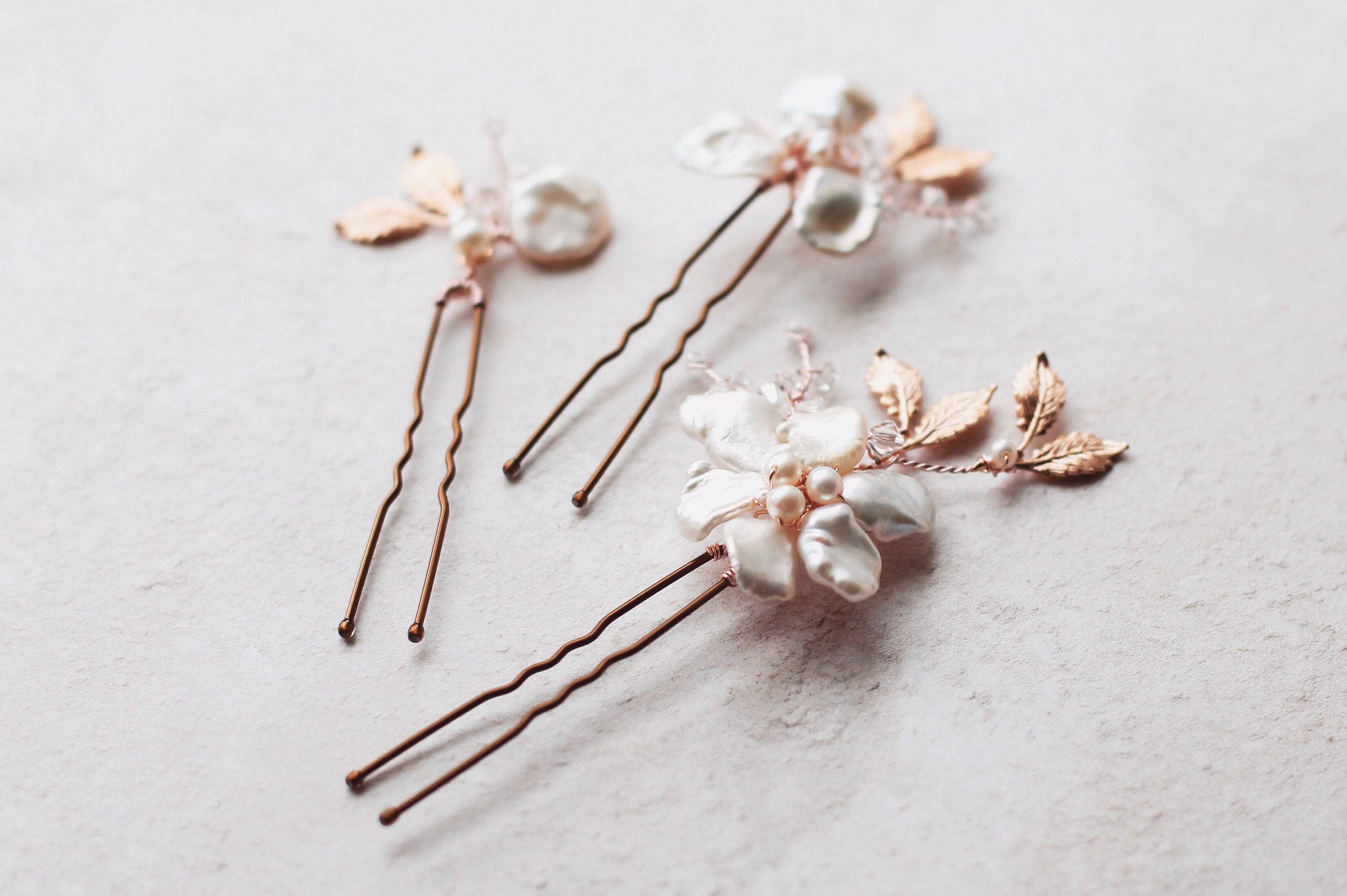 Bridal Hair Clips Pearl Floral Leaf Comb Set Handmade Wedding Accessories Bridal headpiece, hair accessory with flowers - Double  main image 2