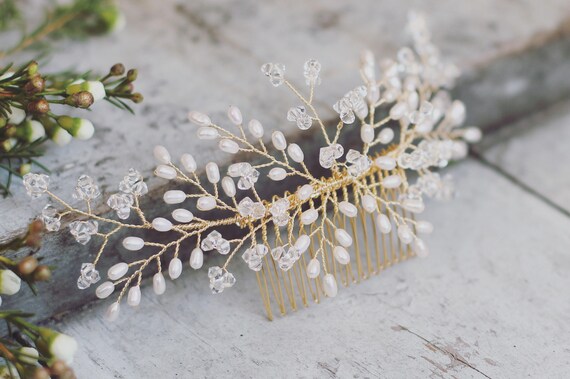 Pearl & Crystal Bridal Hair Comb: Freshwater Pearl Wedding  display picture 2