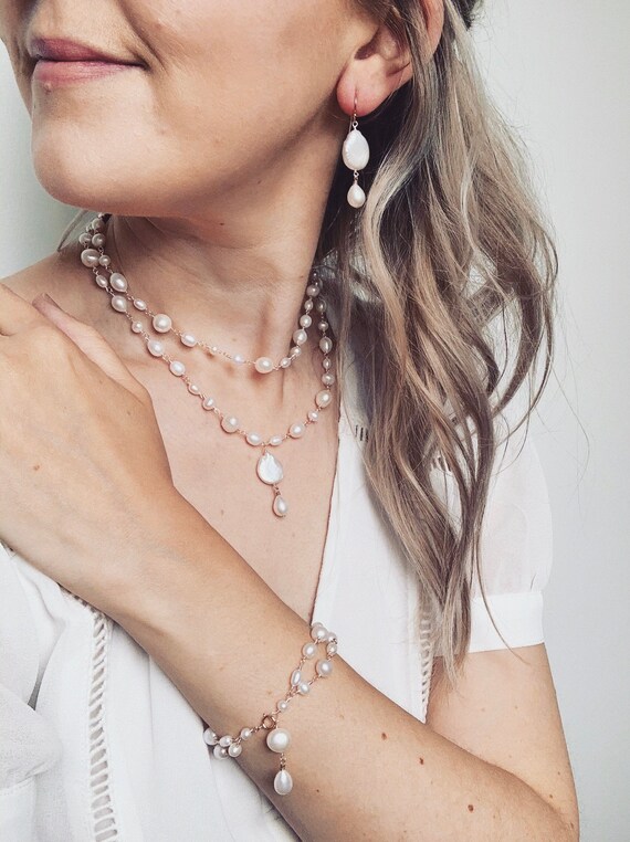SULIS Boho Bridal Bracelet Large Pearl Layered Bracelet Rustic Wedding Jewelry Etsy