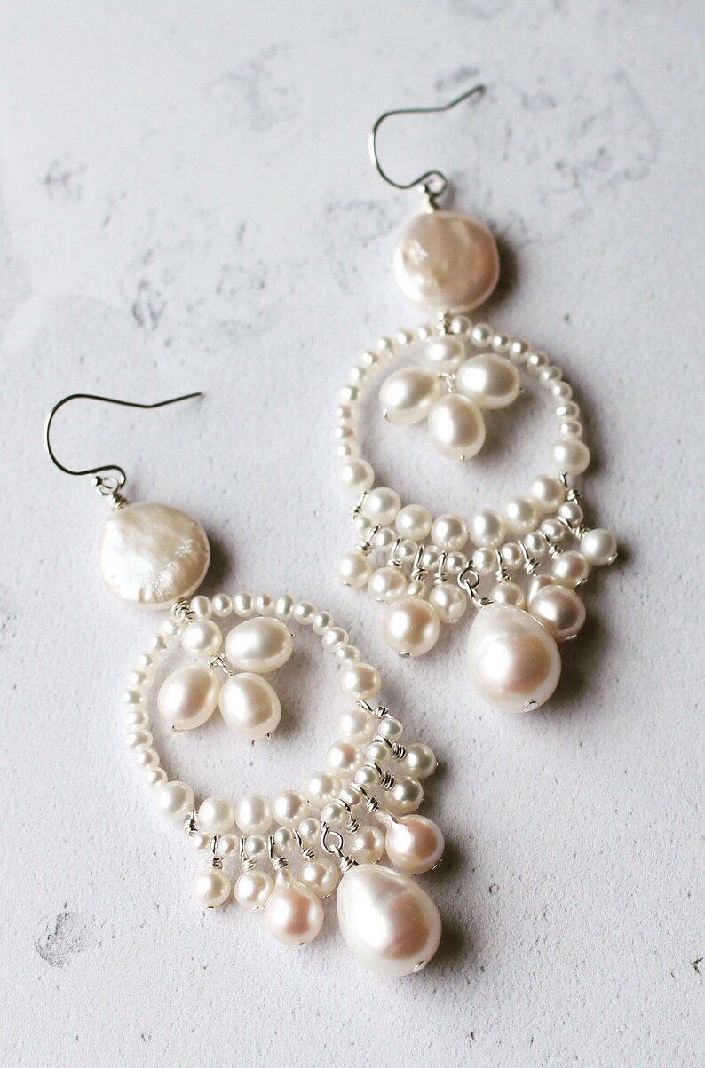 Boho Bridal Earrings Big Pearl Earrings Statement Earrings Etsy UK