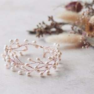 Pearl bridal bracelet, bridal cuff, rose gold bridal bracelet, pearl vine bracelet, delicate pearl bracelet, wedding bracelet, pearl cuff