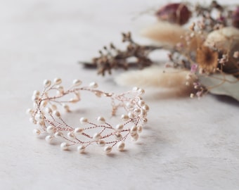 Pearl bridal bracelet, bridal cuff, rose gold bridal bracelet, pearl vine bracelet, delicate pearl bracelet, wedding bracelet, pearl cuff